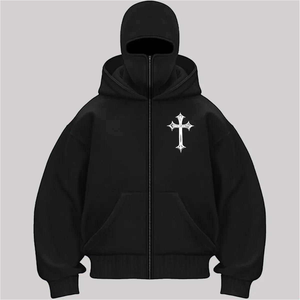 Jesus Crown of Thorns Printed Zippered Double Hooded Unisex Sports Cardigan