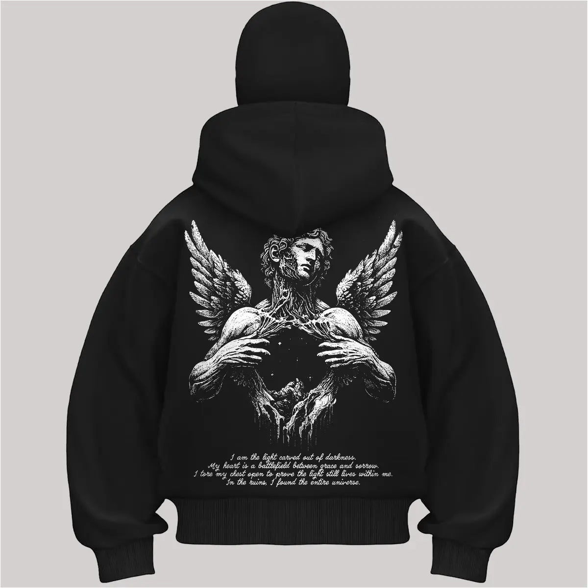 The Fallen Angel Printed Zippered Double Hooded Unisex Sports Cardigan