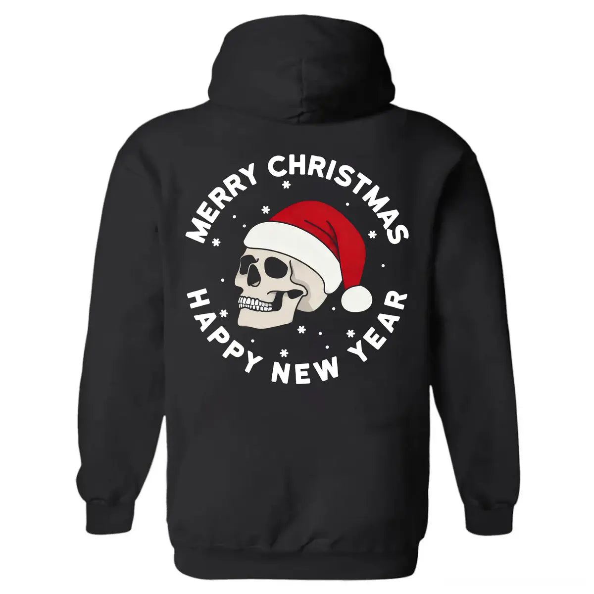 Merry Christmas Happy New Year Skull Printed Fleece-lined Unisex Hoodie