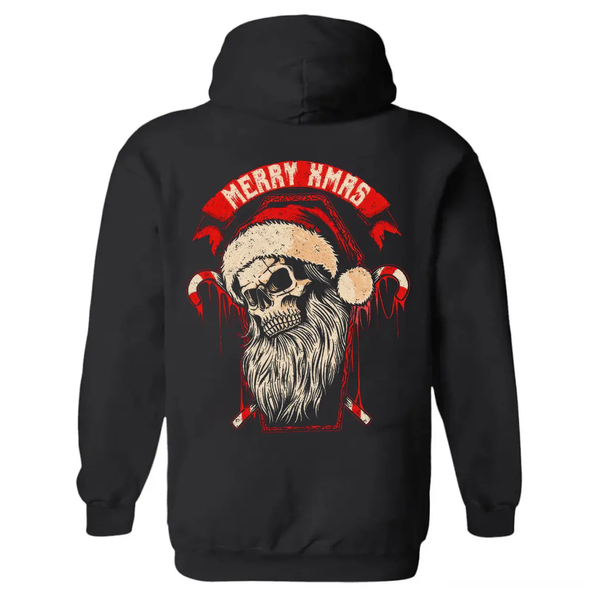 Christmas Santa Skull Merry Xmas Printed Fleece-lined Unisex Hoodie