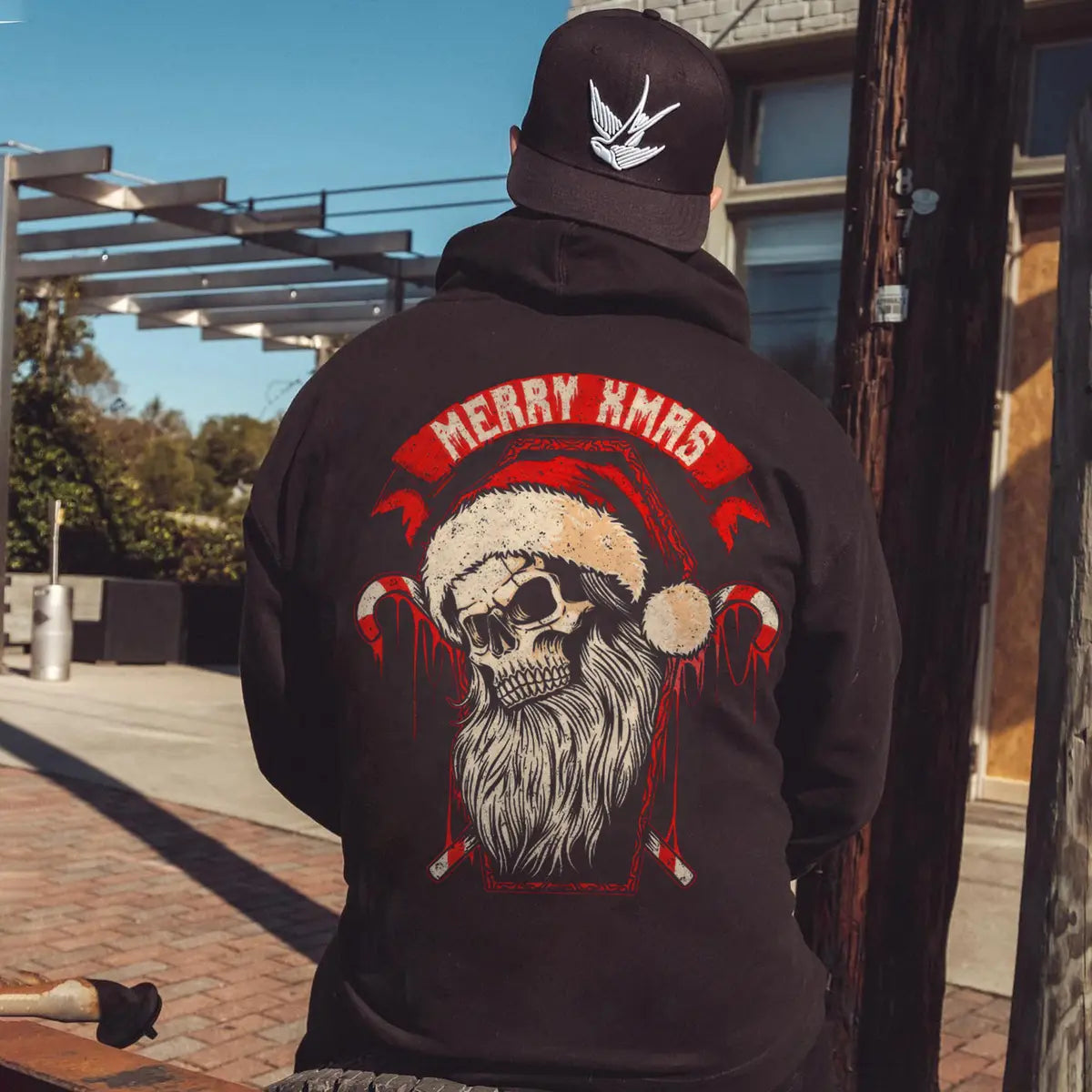 Christmas Santa Skull Merry Xmas Printed Fleece-lined Unisex Hoodie