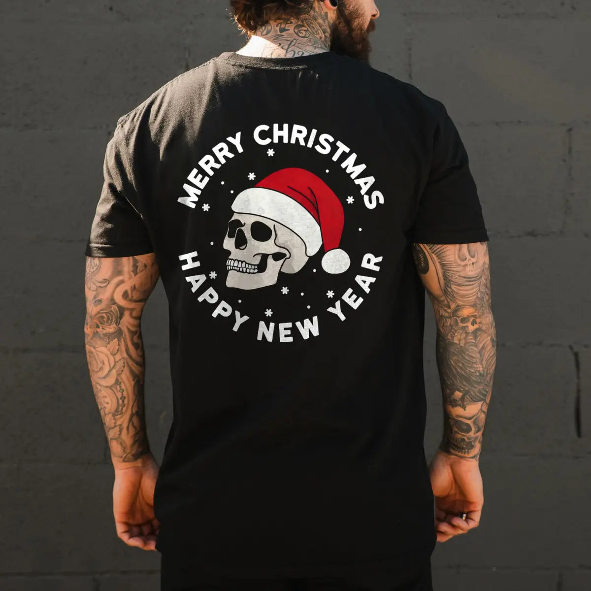 Merry Christmas Happy New Year Skull  Printed Men's T-shirt