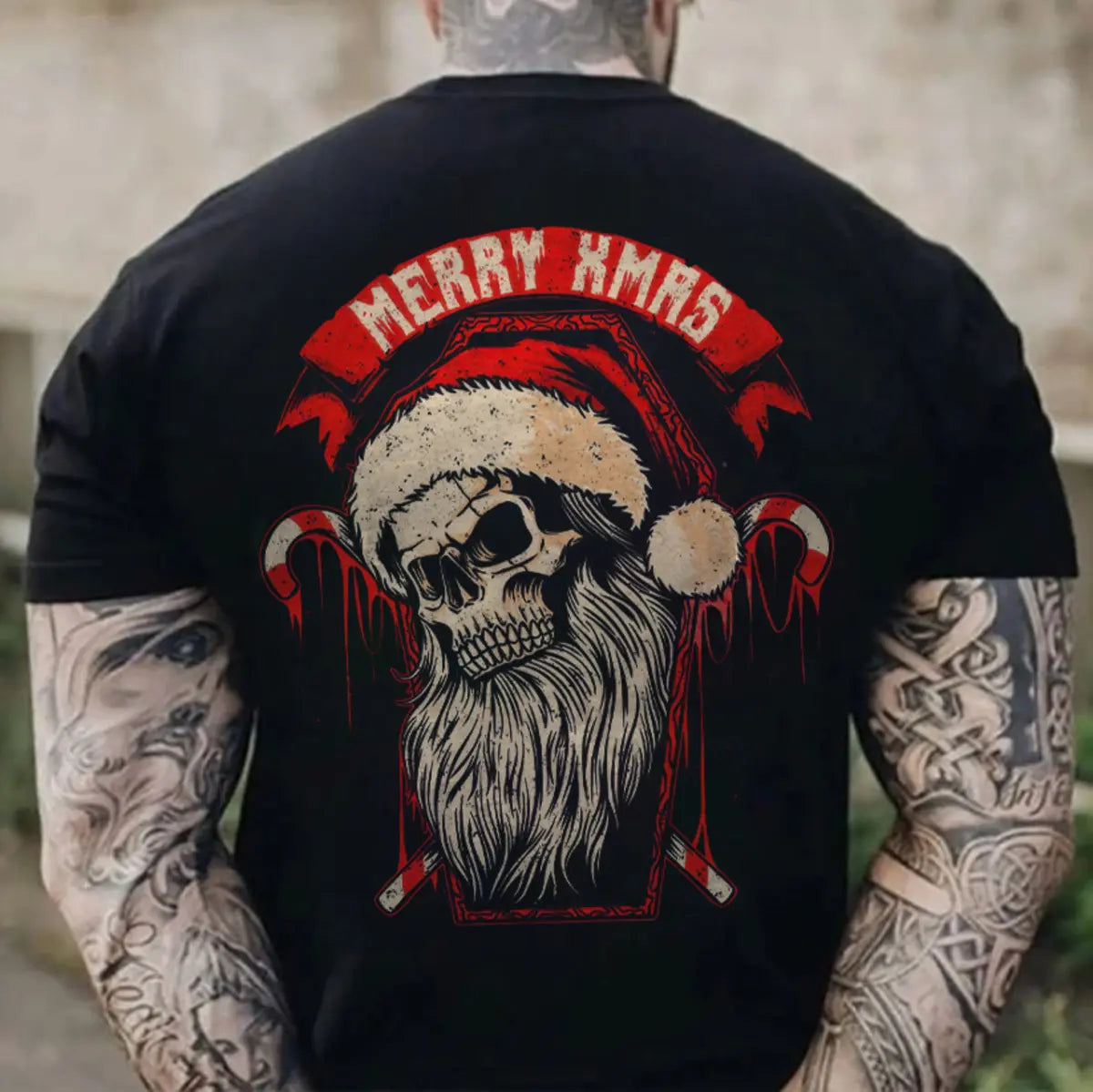 Christmas Santa Skull Merry Xmas Printed Men's T-shirt