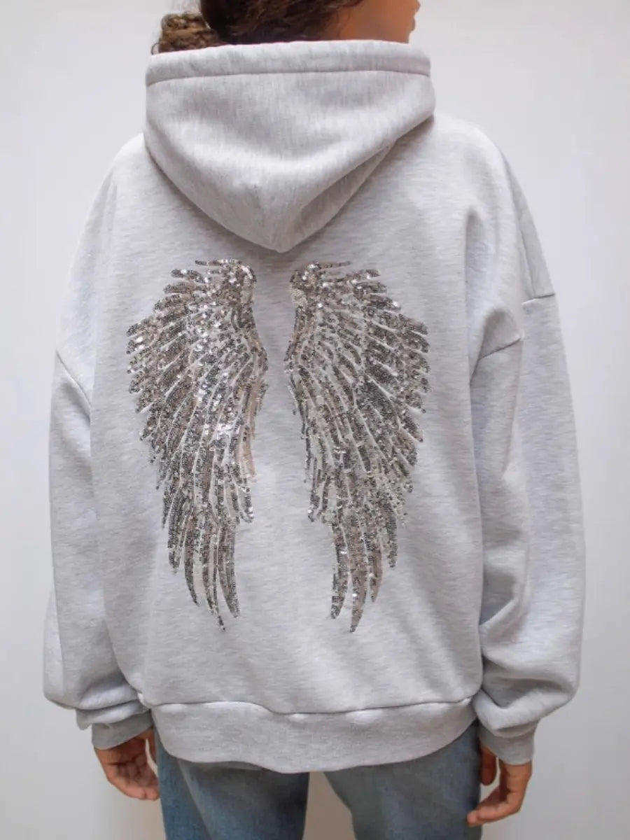 Wing-Pattern Sequined Casual  Women's Hoodie