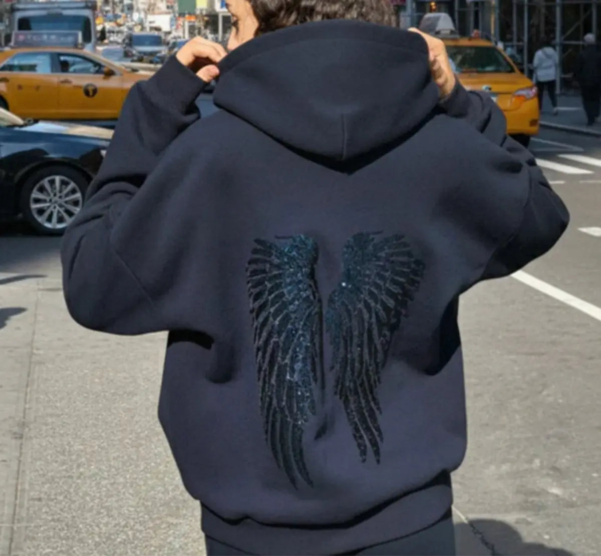 Wing-Pattern Sequined Casual  Women's Hoodie