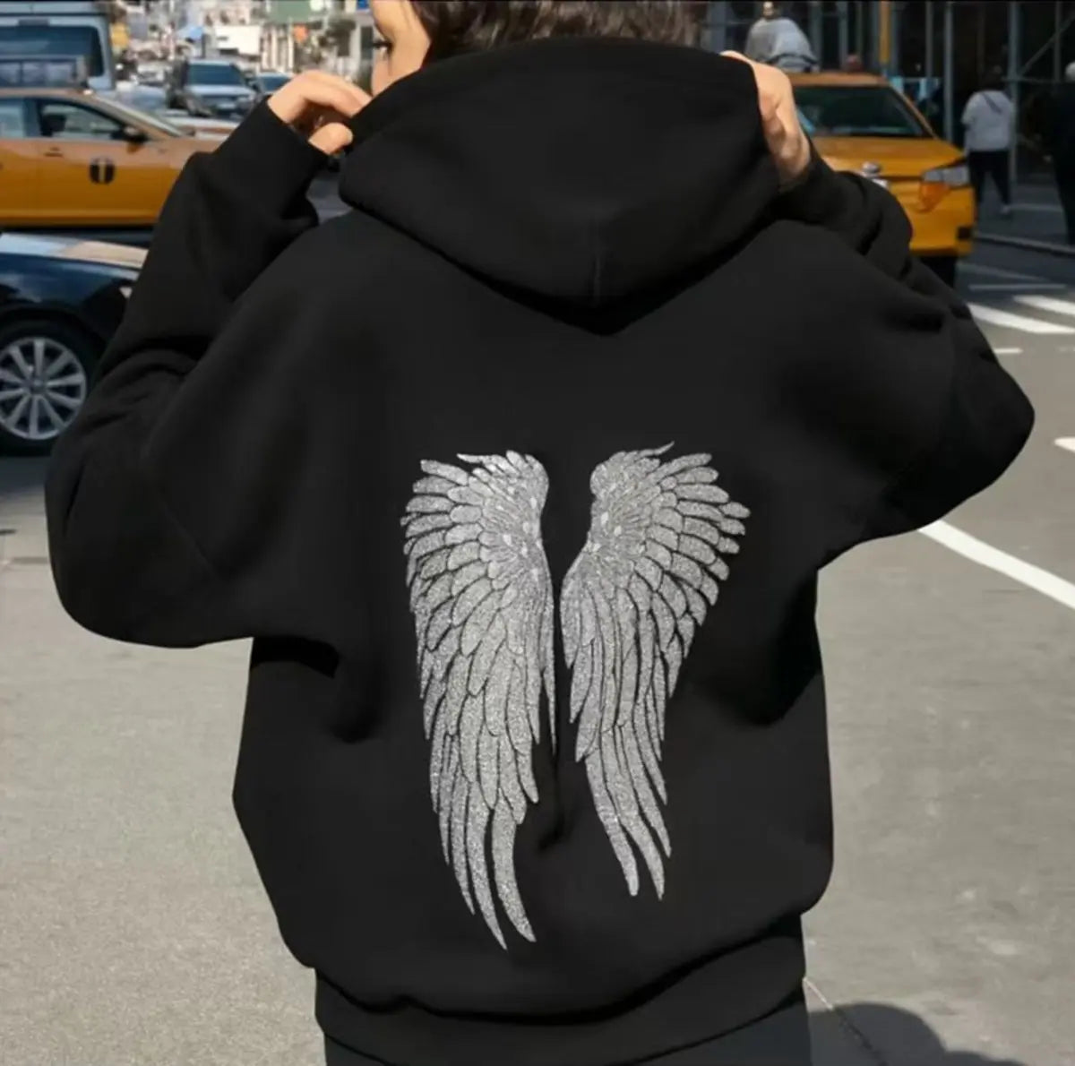Wing-Pattern Sequined Casual  Women's Hoodie