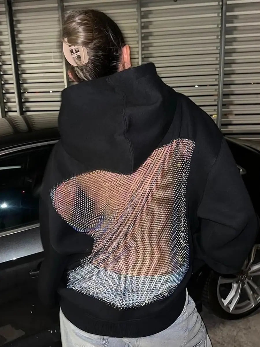 Solid-Color Backless Lace-Up Women's Mesh Hoodie