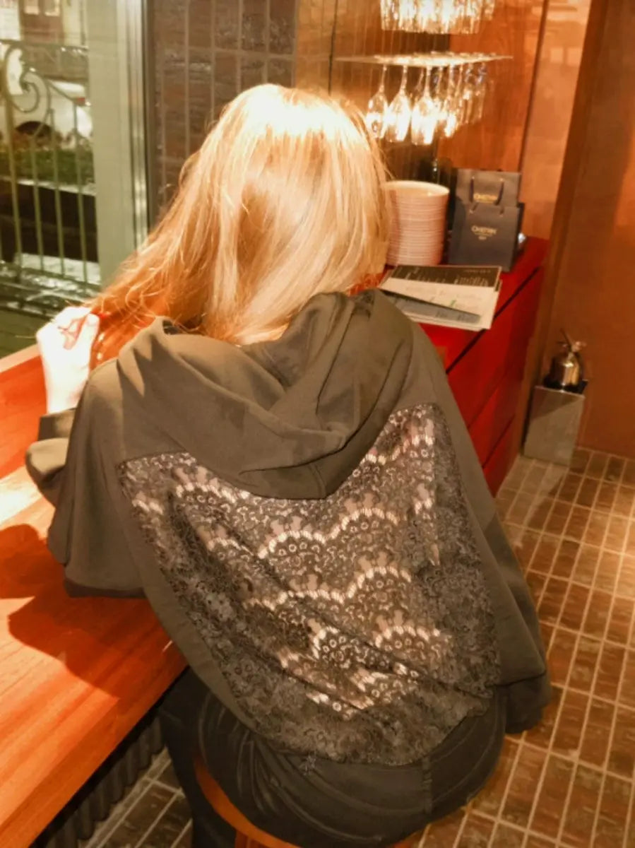 Solid Color Backless Openwork Mesh Women's Hoodie