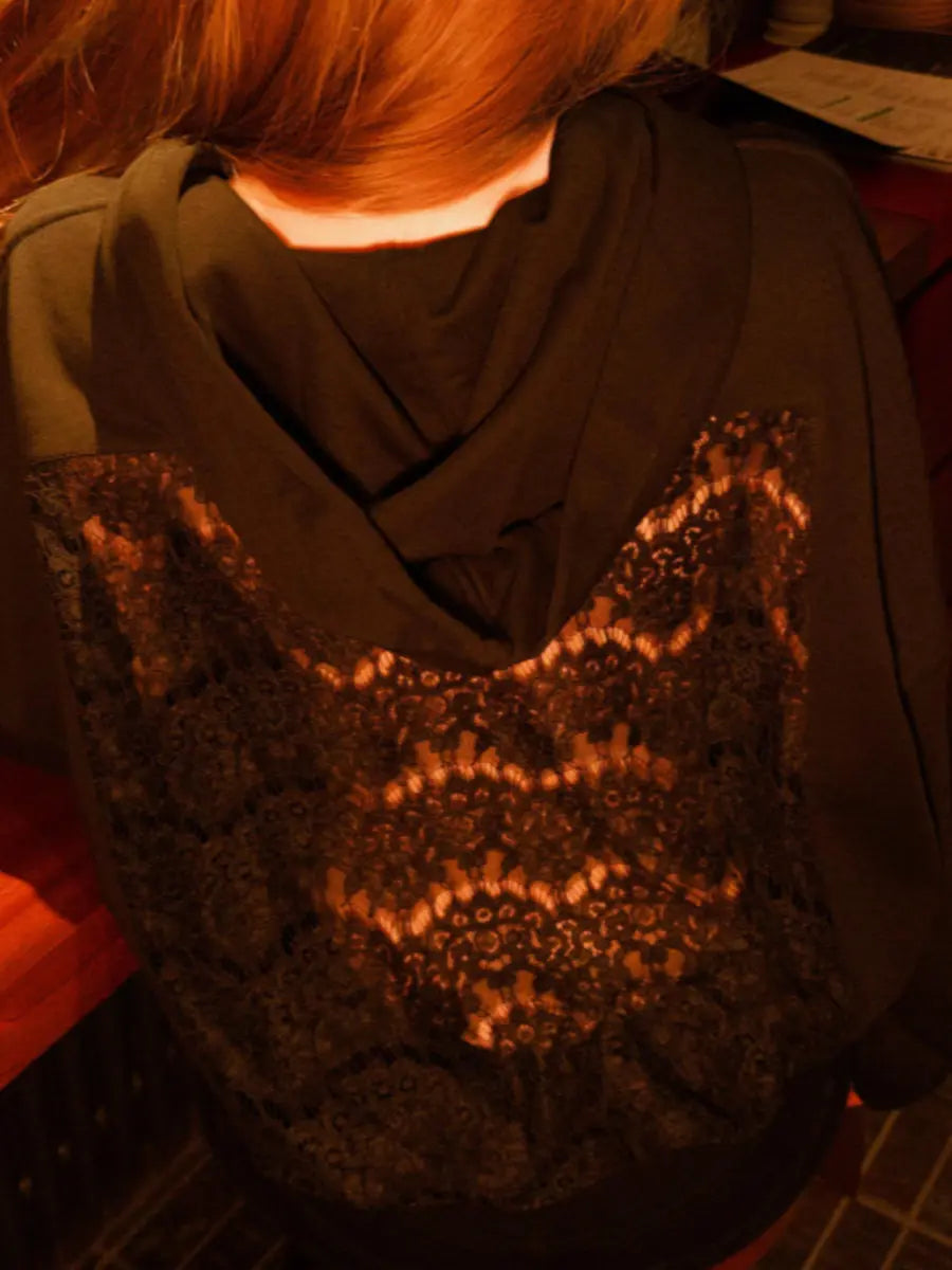 Solid Color Backless Openwork Mesh Women's Hoodie