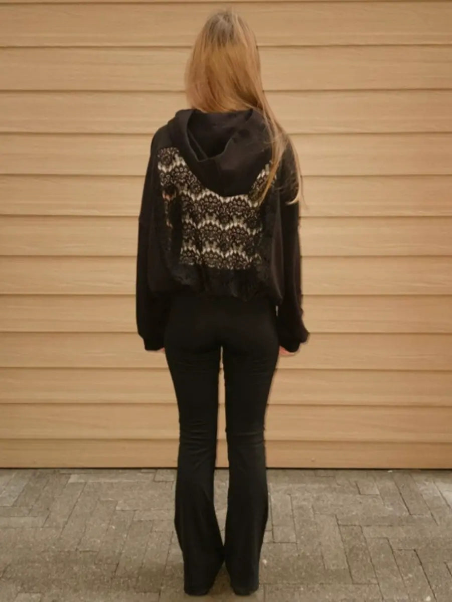 Solid Color Backless Openwork Mesh Women's Hoodie