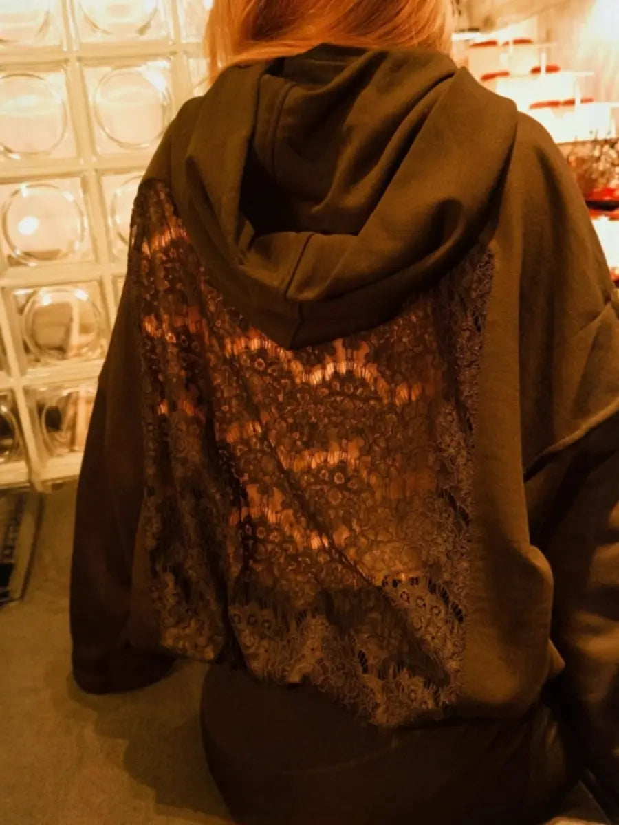 Solid Color Backless Openwork Mesh Women's Hoodie Image - 4