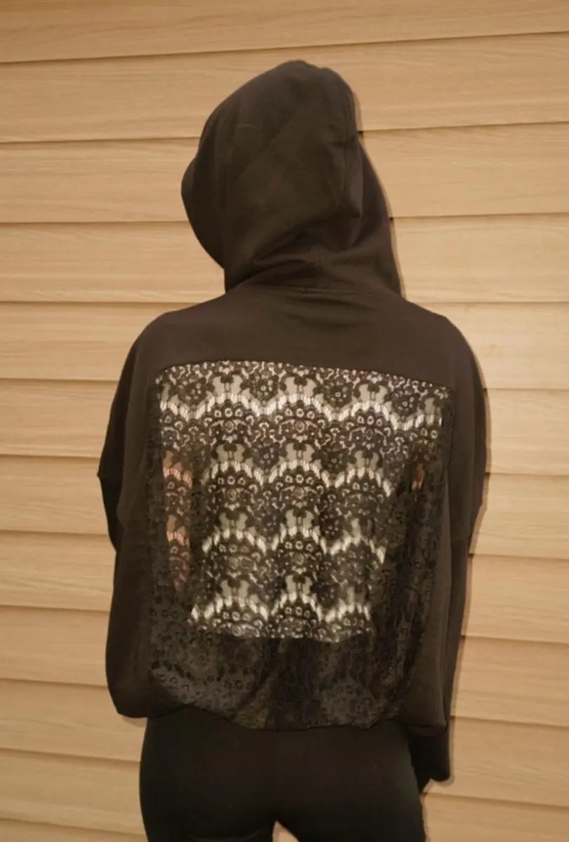 Solid Color Backless Openwork Mesh Women's Hoodie Image - 1