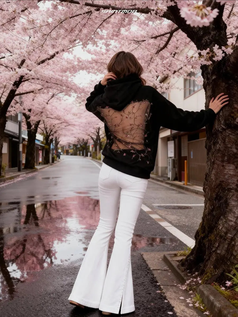 Solid Color Backless Openwork Mesh Women's Hoodie