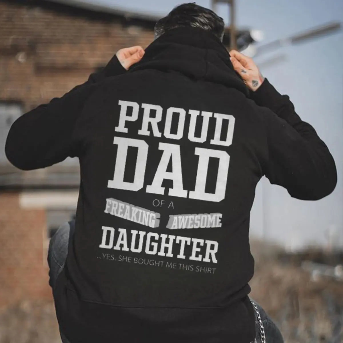 Proud Dad Of A Freaking Awesome Daughter  Printed Fleece-lined Unisex Hoodie