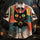 Vintage Pop Art Spooky Cat Print Short Sleeve Button-Up Men's Shirt