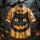 Halloween Spooky Black Cat Face Print Short Sleeve Button-Up Men's Shirt