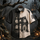 Halloween Haunted House Print Short Sleeve Button-Up Men's Shirt