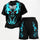 Blue Flame Motorcycle Skull Born to Ride slogan Men's T-Shirt & Shorts Set
