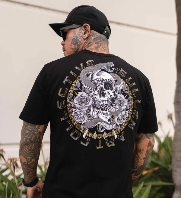 Floral Snake Skull Printed Men's T-shirt
