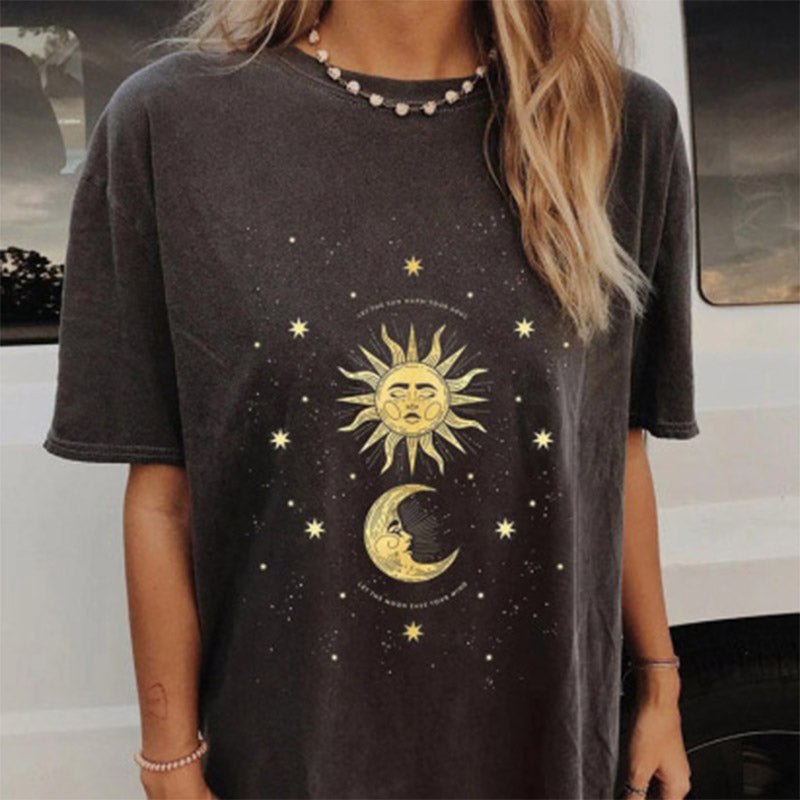 Neojana Plus Crew Neck Printed Long T-Shirt - chicyea