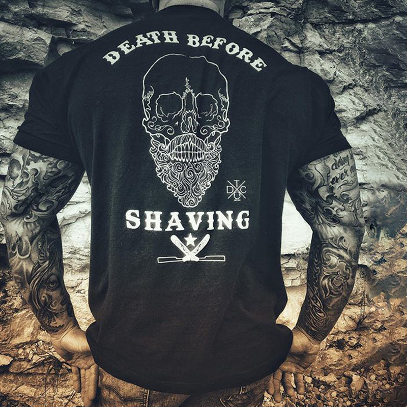 Livereid Black Black Skull Mustache Print Casual T-Shirt - chicyea