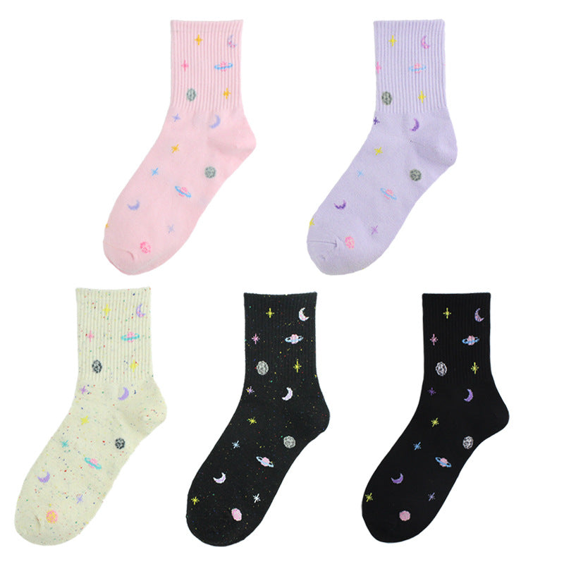 Women Fashion Planet Graphic Cotton Socks - chicyea