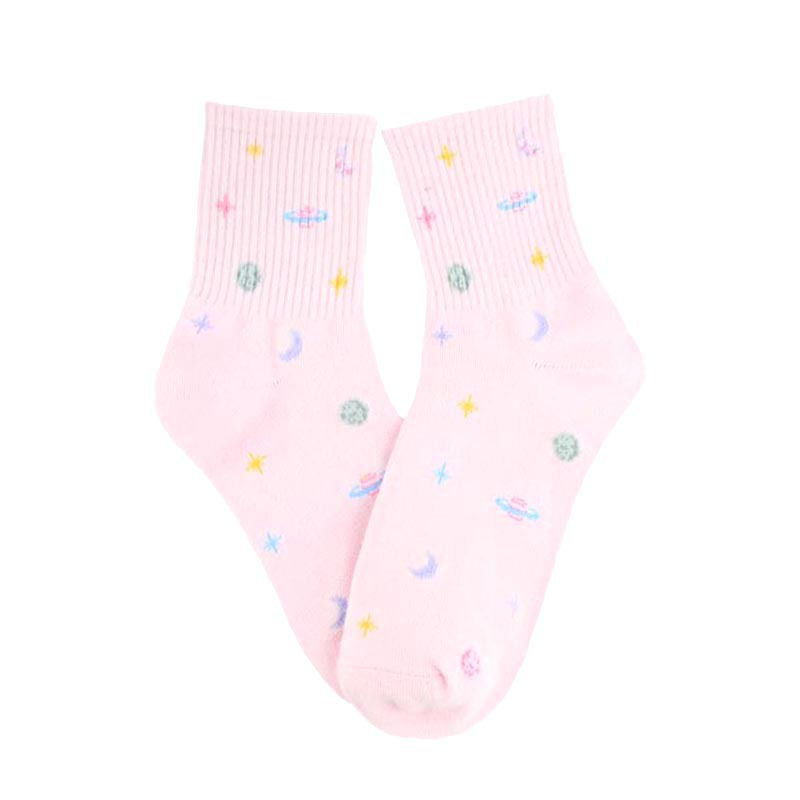 Women Fashion Planet Graphic Cotton Socks - chicyea