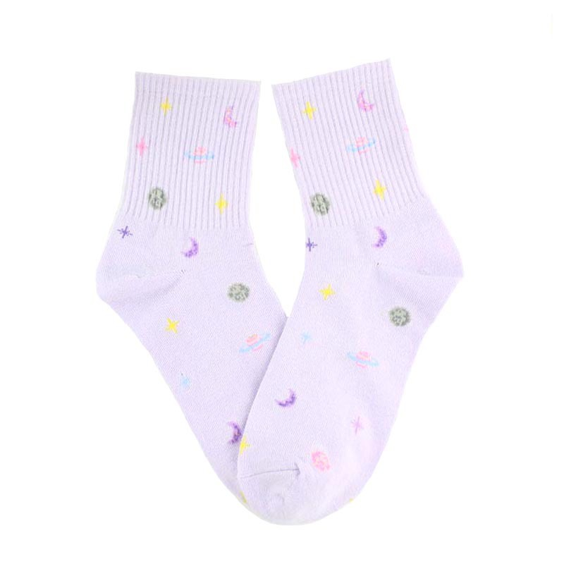 Women Fashion Planet Graphic Cotton Socks - chicyea