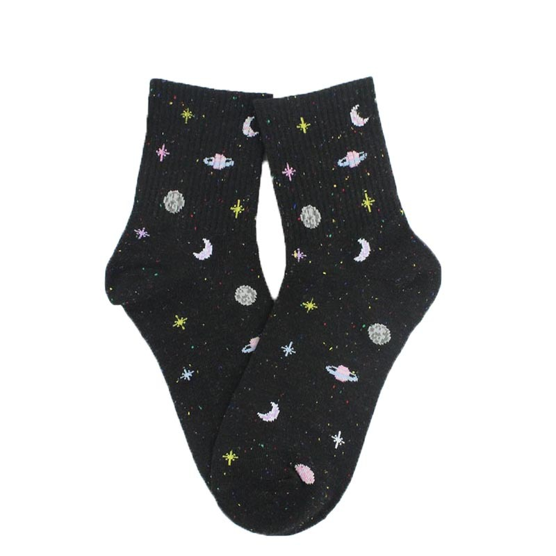 Women Fashion Planet Graphic Cotton Socks - chicyea