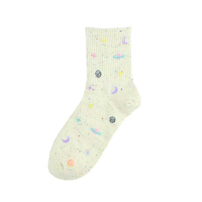 Women Fashion Planet Graphic Cotton Socks - chicyea