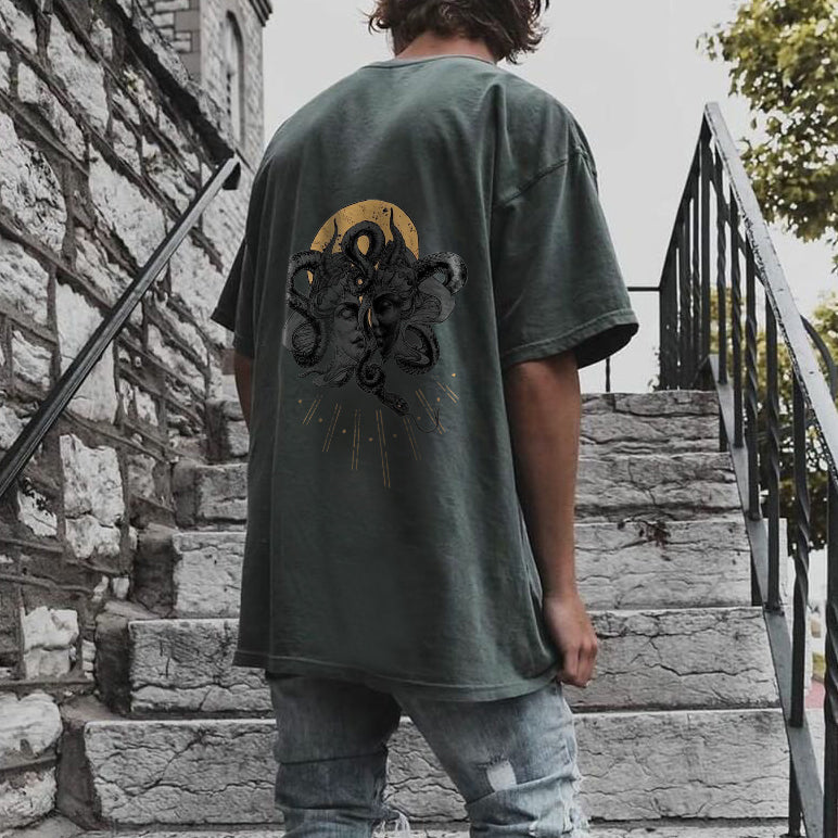 Uprandy Medusa Mythical Print Loose T-Shirt - chicyea