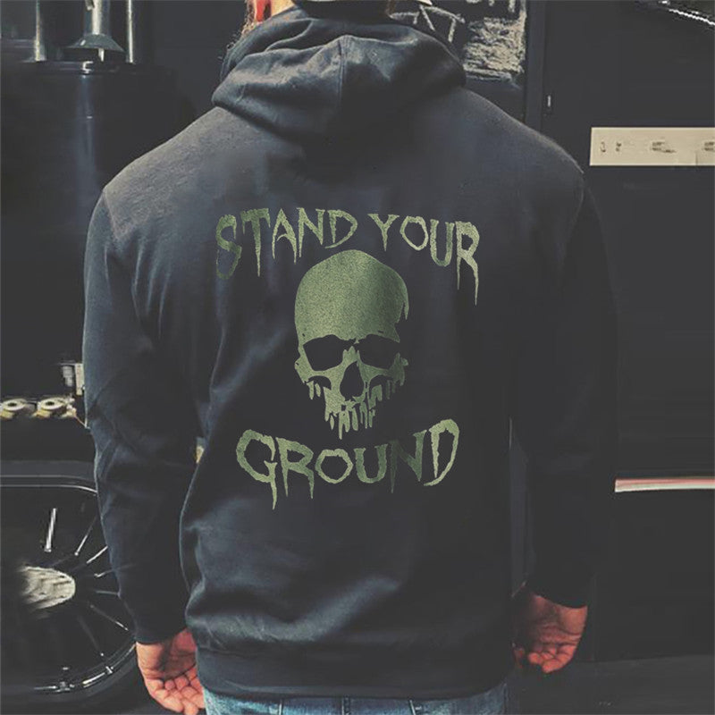 Livereid Stand Your Ground Skull Print Men Hoodie - chicyea