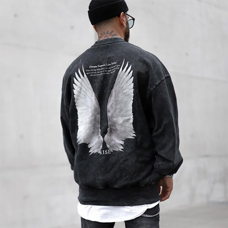 Uprandy Cool Wings Print Crewneck Sweatshirt - chicyea