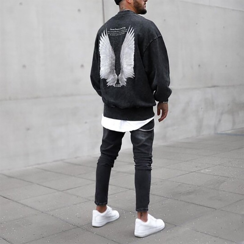 Uprandy Cool Wings Print Crewneck Sweatshirt - chicyea