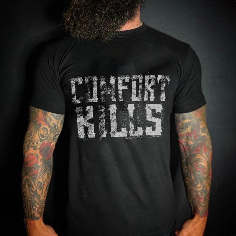 Livereid Black Comforts Kills Letter Casual Designer T-Shirt - chicyea
