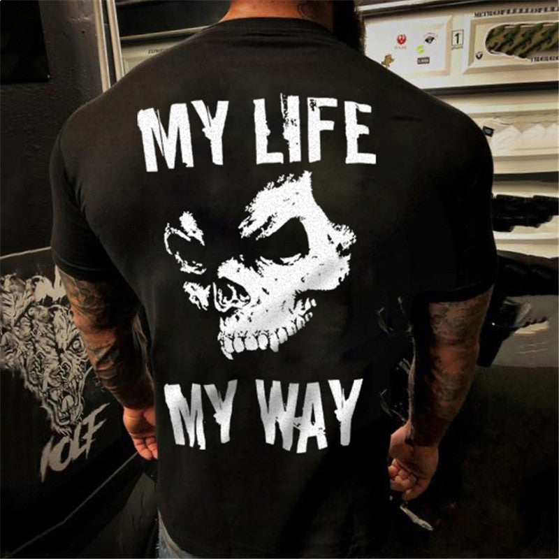 Livereid Black Letter Murderous Skull Printed Short Sleeve T-Shirt - chicyea