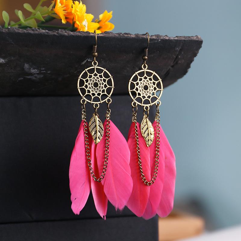Women Vintage Round Feather Earrings - chicyea