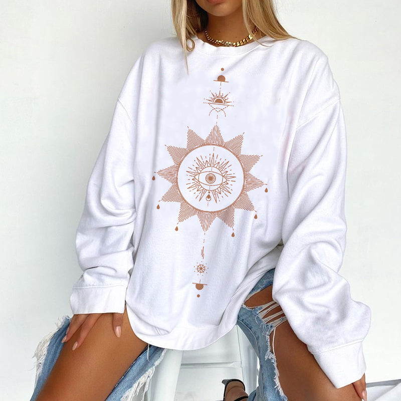 Neojana Sun Printed Long Sleeve Sweatshirt - chicyea