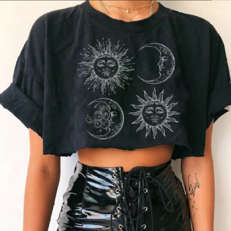 Neojana Fashion Casual Sun Patterns Plus T-Shirt - chicyea