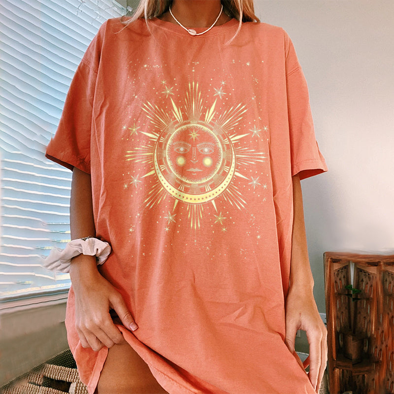 Neojana Sun Face Print Designer T-Shirt - chicyea