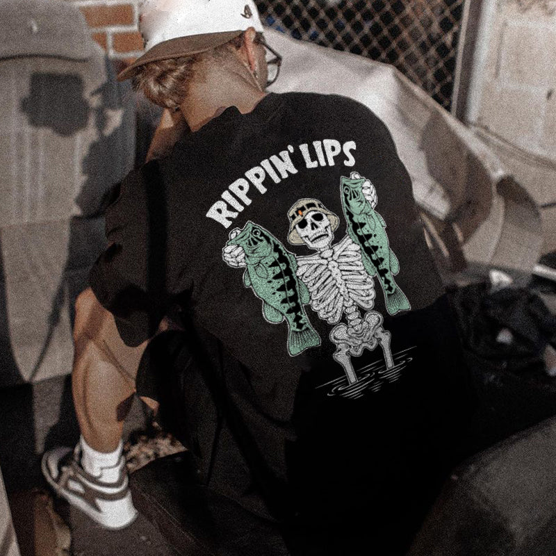 Uprandy Rippin' Lips Skull Printed Plus T-Shirt - chicyea