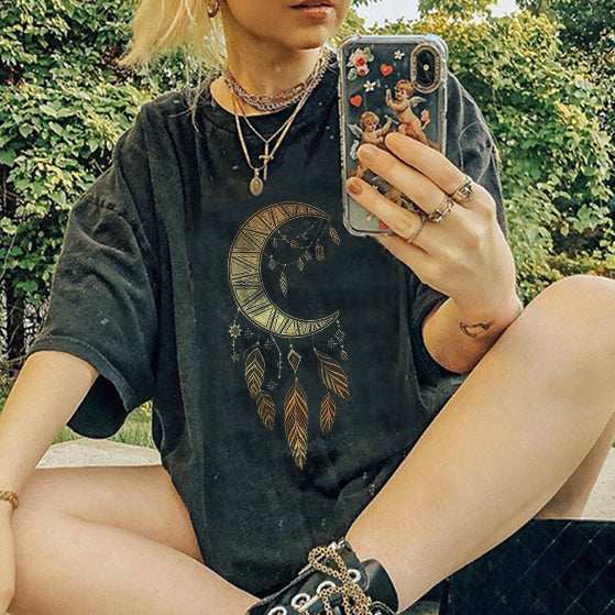 Neojana Moon Dreamcatcher Print Designer T-Shirt - chicyea