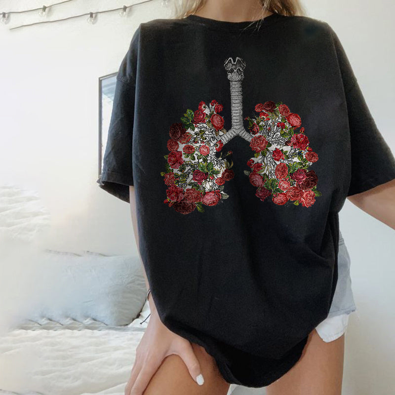 Neojana Art Blossom Heart Print Heart T-Shirt - chicyea