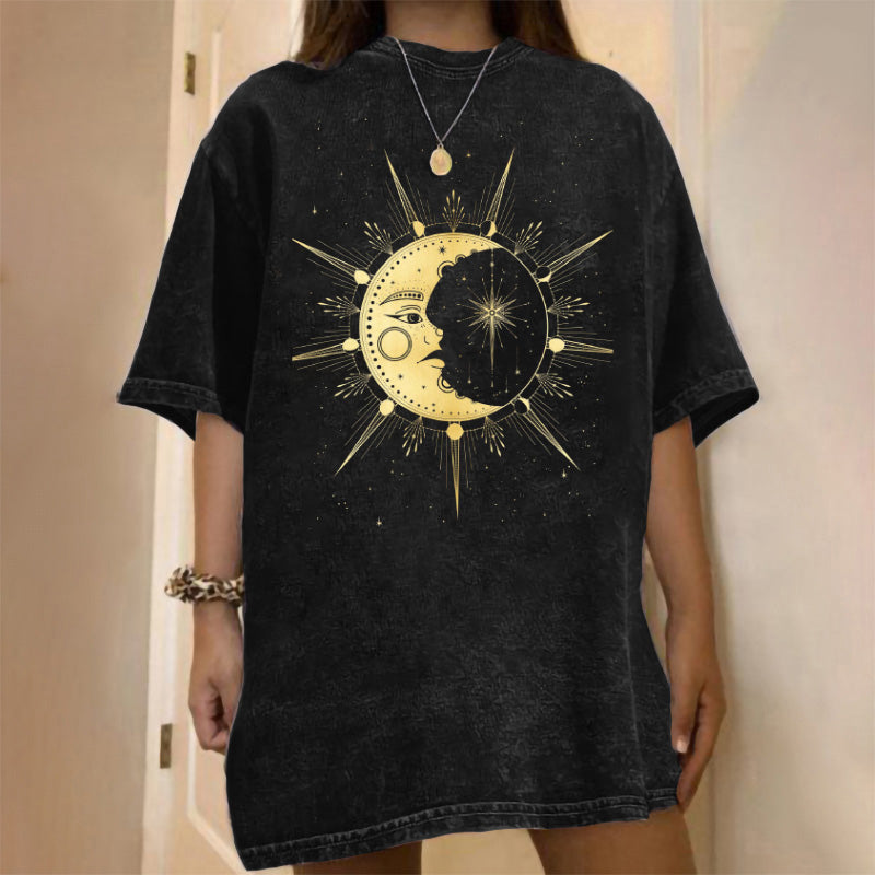 Neojana Cool Casual Moon Print Plus T-Shirt - chicyea