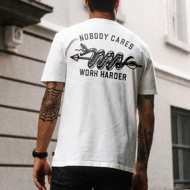 Uprandy White Nobody Cares Snake Print T-Shirt - chicyea