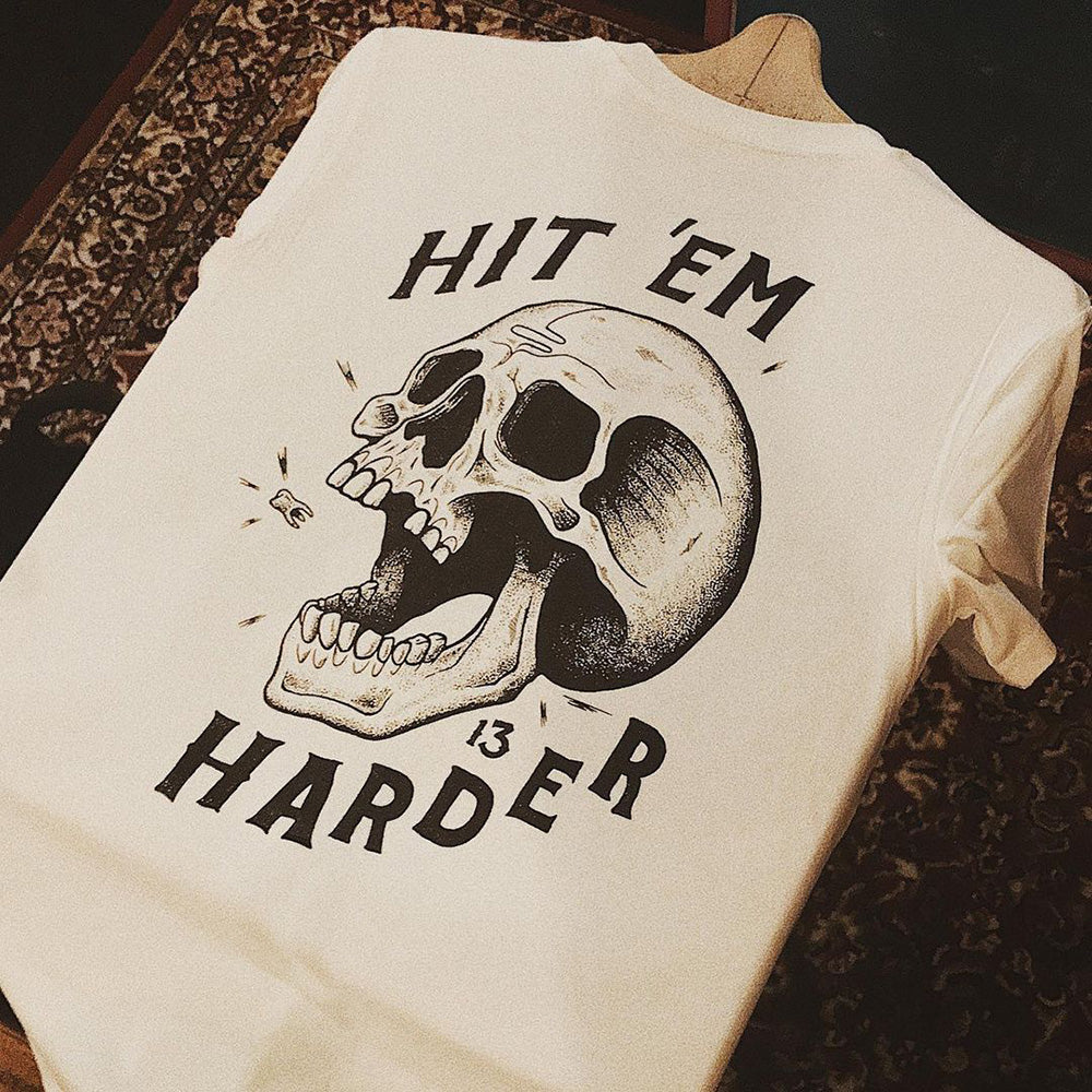 Uprandy Hit 'Em Harder Skull Crew Neck T-Shirt - chicyea