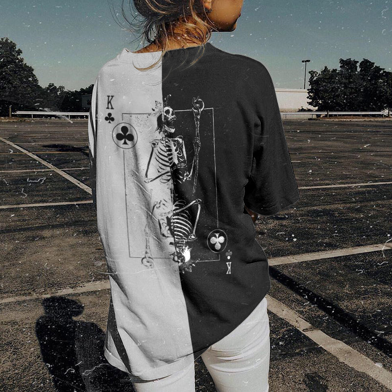 Minnieskull Casual Skull Printing Plus T-Shirt - chicyea