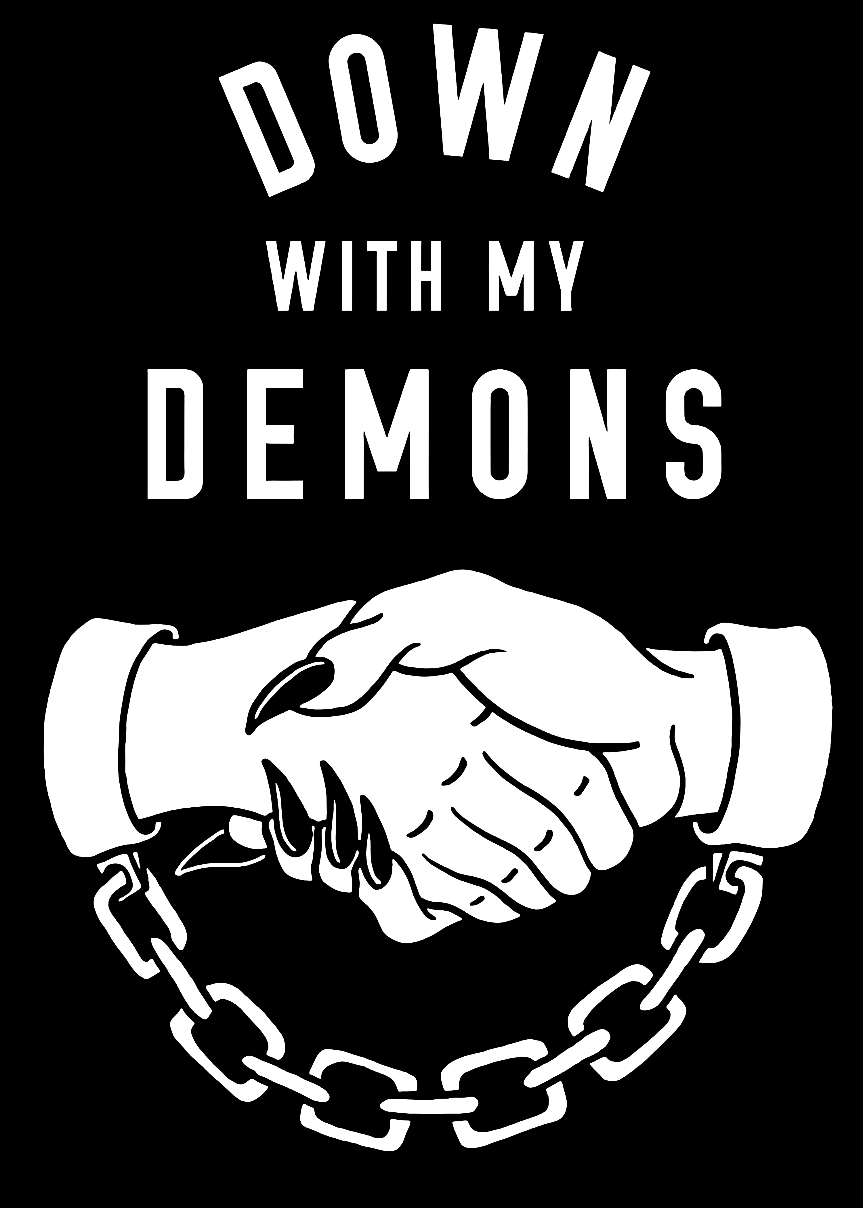 Minnieskull Down With My Demons Shakehand Printed Designer T-Shirt - chicyea