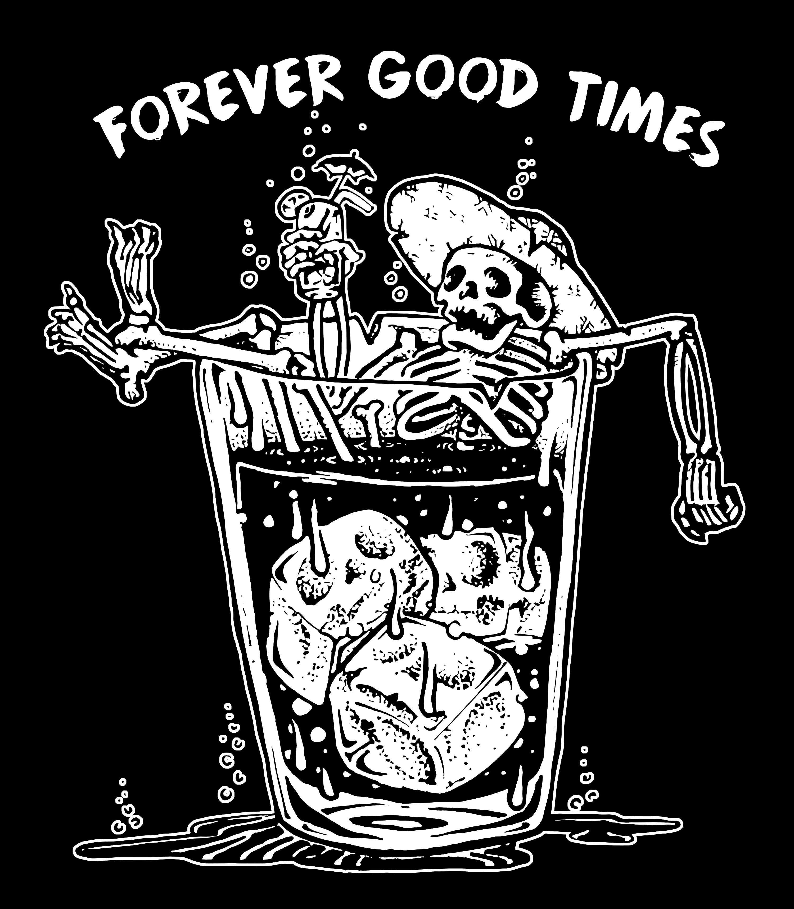 Minnieskull Forever Good Times Skull Drinking Printed T-Shirt - chicyea