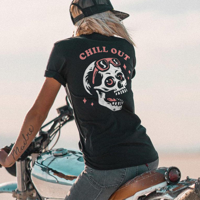 Minnieskull Chill Out Skull Printed Designer T-Shirt - chicyea